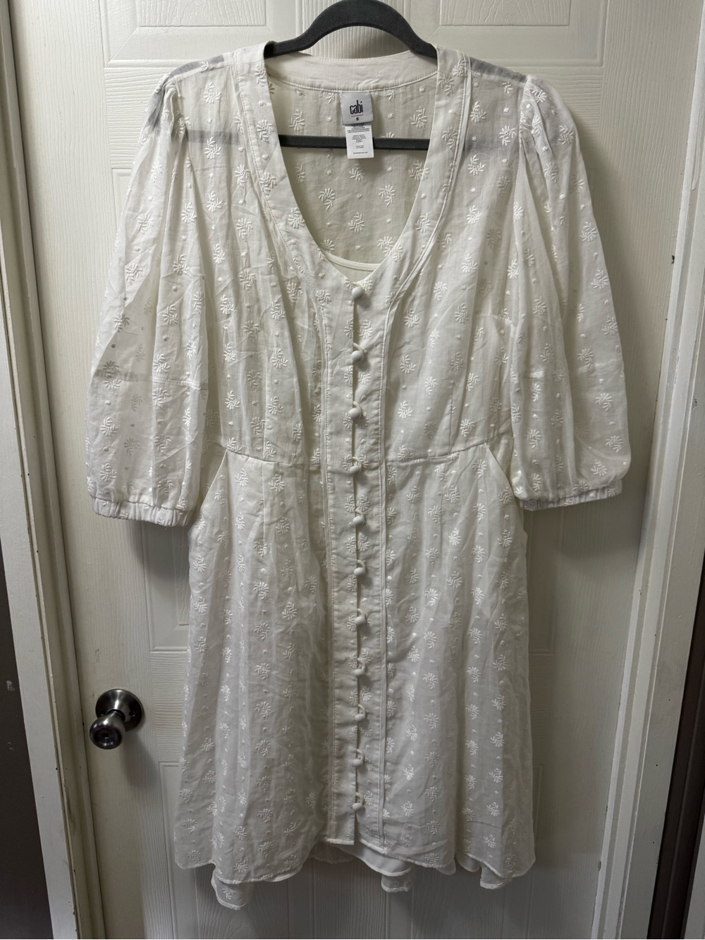 CAbi White Sheer Lace Button-Front Tunic